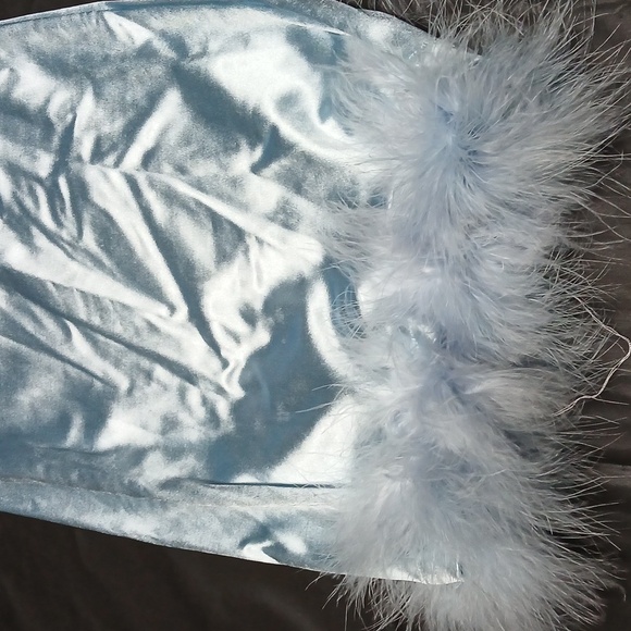Dolls Kill Sugar Thrillz Cloudy Exes & OMGs Blue Satin & Marabou Flare Pants XXL - Picture 2 of 15
